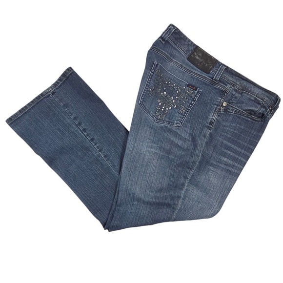 Seven 7 Jeans Womens 20 Blue Bedazzled Stretch Bootcut Y2k Mid Rise Medium Wash - Picture 1 of 13